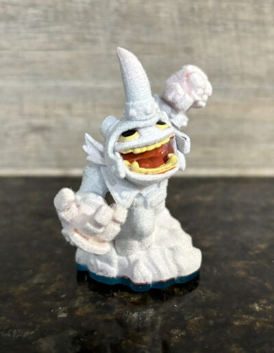 A flocked custom made using a figure of Fryno from Skylanders