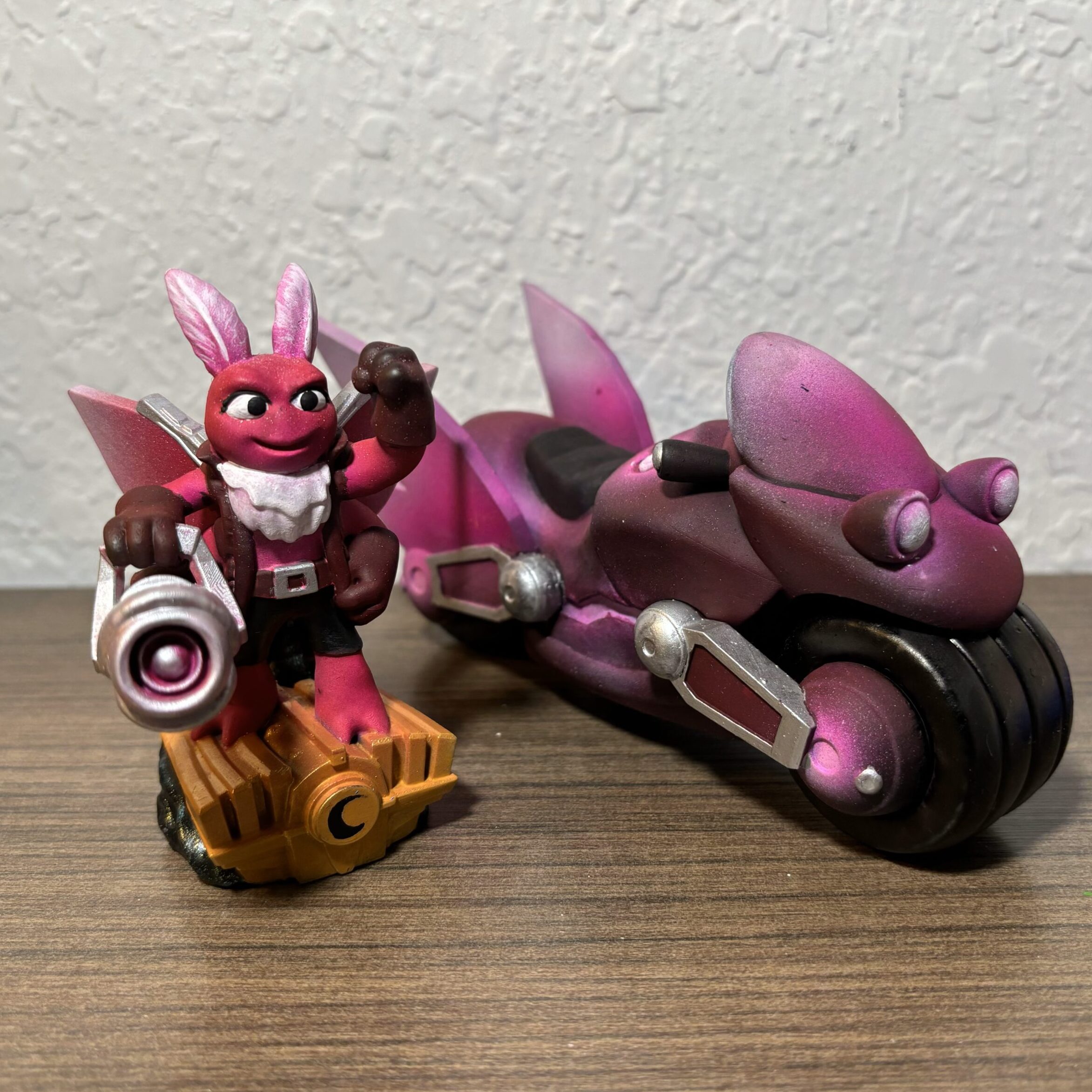 A custom Figure of someones original character done as a commission. Character has a matching vehicle to compliment the character design.